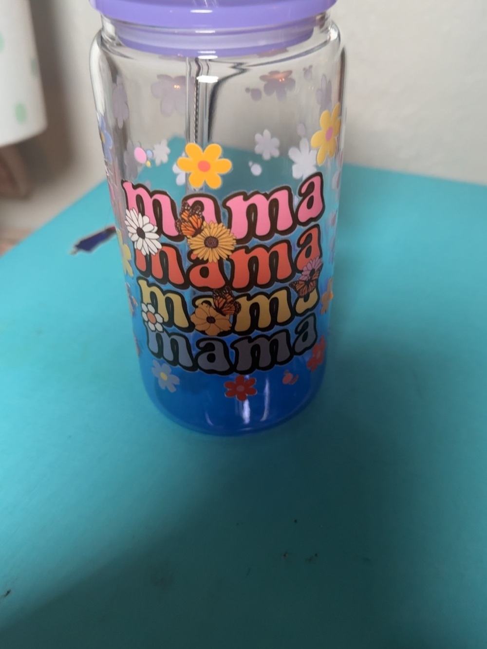 Kids 'Mama' Flower Water Bottle - Purple & Blue